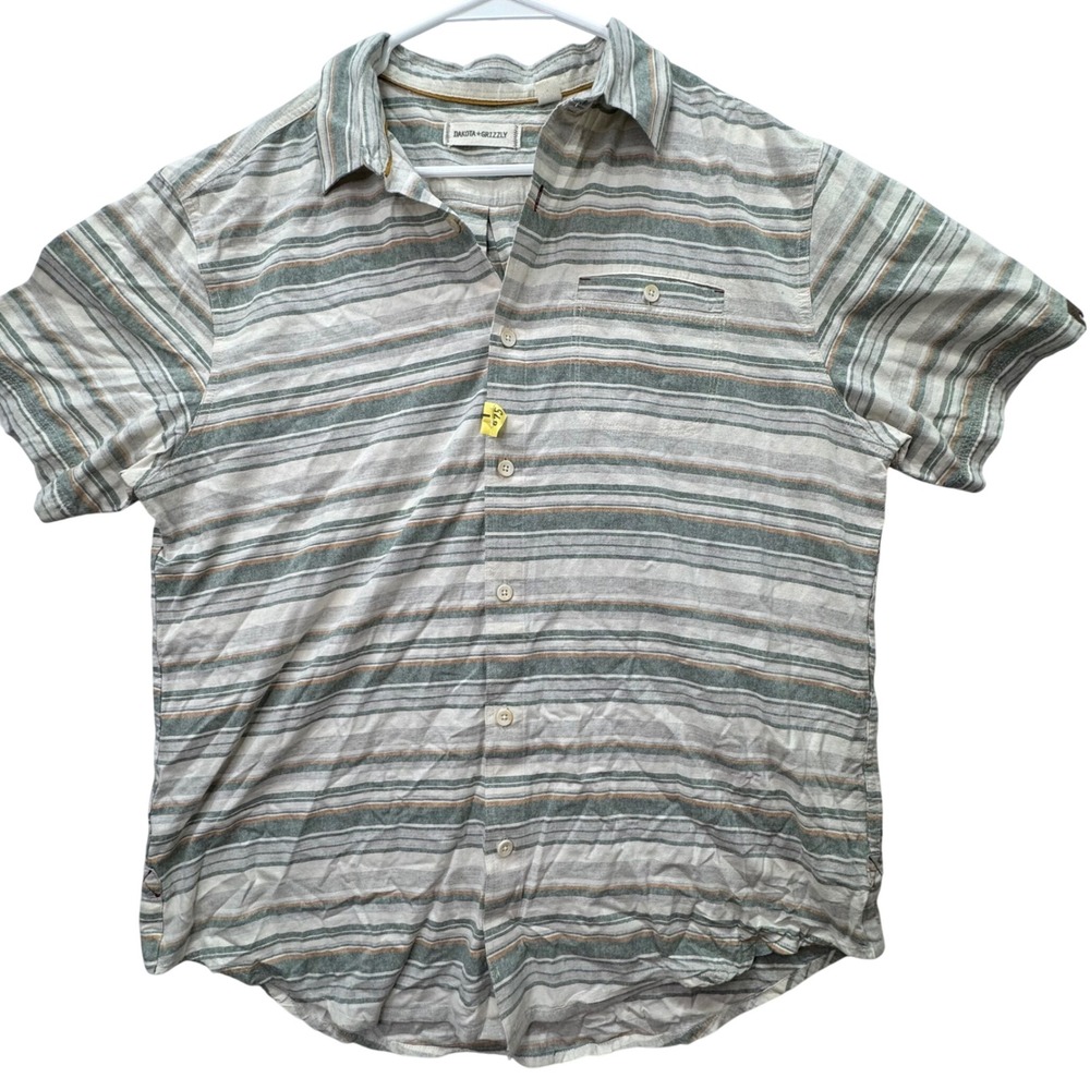 Dakota Grizzly Button Front Shirt Men XL Striped Cotton Linen Beach Casual